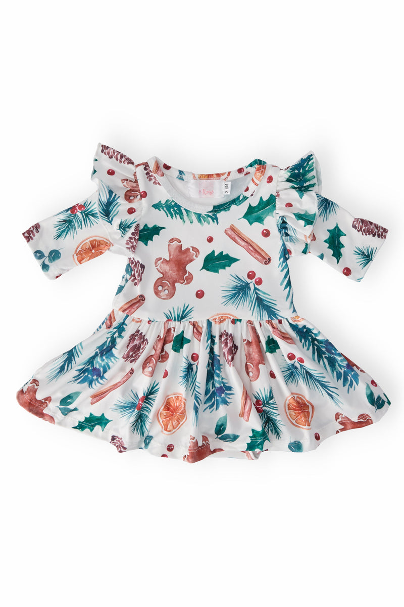 Classic Christmas 3/4 Sleeve Flutter Twirl Bodysuit