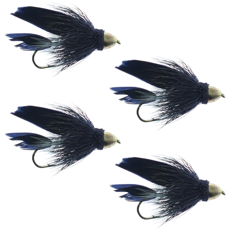 Cone Head Black Muddler Minnow Streamer Fly  - 4 Flies Size 8