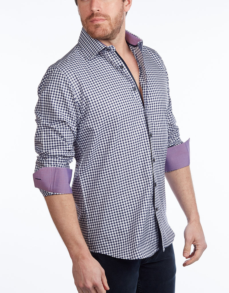 Contrast Collar Button-Up Shirt // Navy + Burgundy - Contemporary Fit - contrast  trimming- final sale