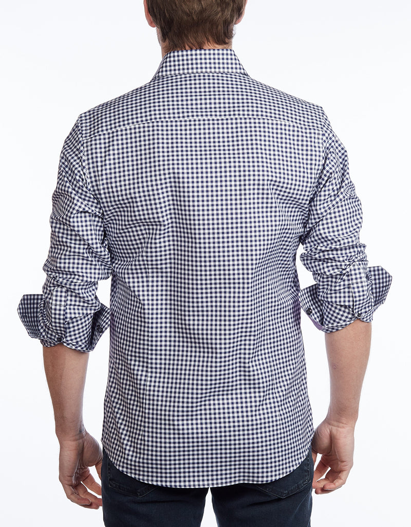 Contrast Collar Button-Up Shirt // Navy + Burgundy - Contemporary Fit - contrast  trimming- final sale