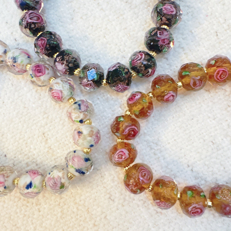 Vintage Rose Glass Bead Stretch Bracelet – Elegant, Stackable & Versatile