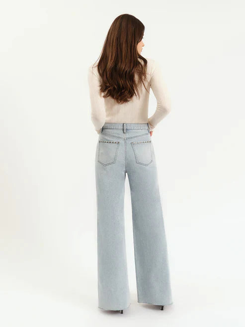Studded High-Rise Wide Leg Jeans