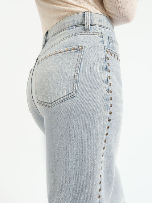 Studded High-Rise Wide Leg Jeans