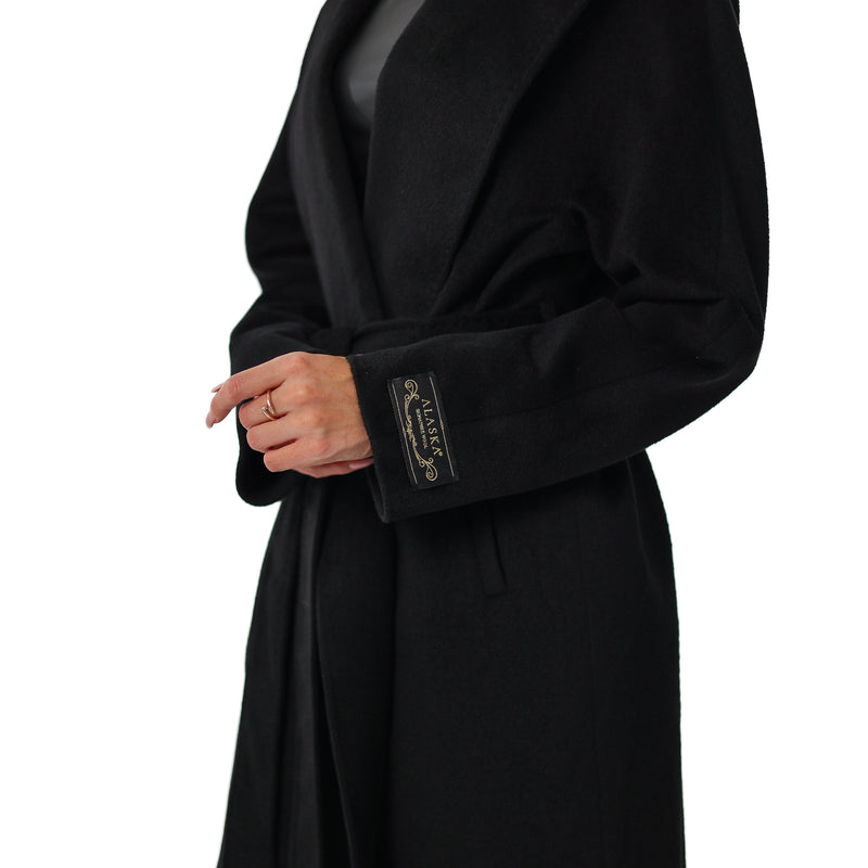 Cambridge Comfort Wraparound Wool Cashmere Coat in Black