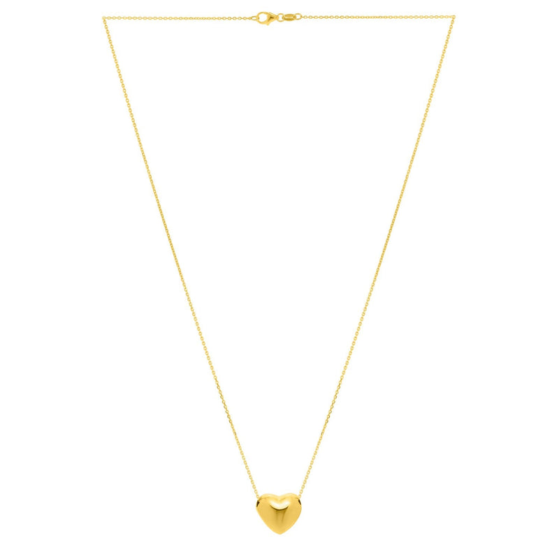 Small Puffed Heart Necklace in 14K Yellow Gold