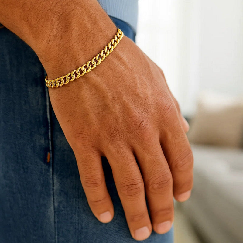 14k Yellow Gold Classic Miami Cuban Solid Men's Gold Bracelet (4.90 mm)