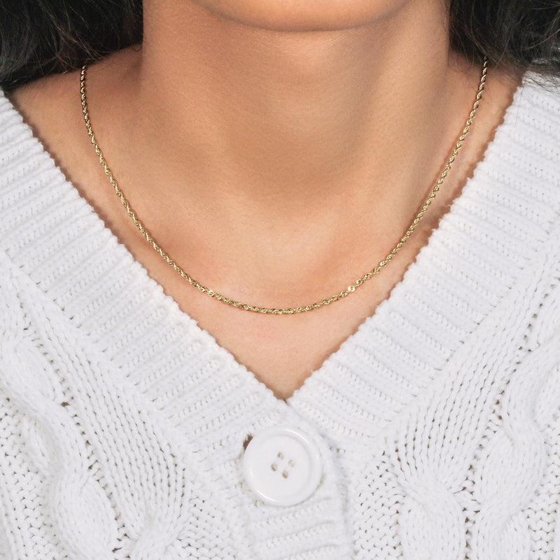 14k Yellow Gold Solid Diamond Cut Rope Chain (1.80 mm)