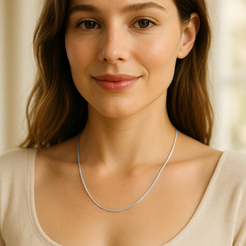 14k White Gold Classic Box Chain (0.85 mm)