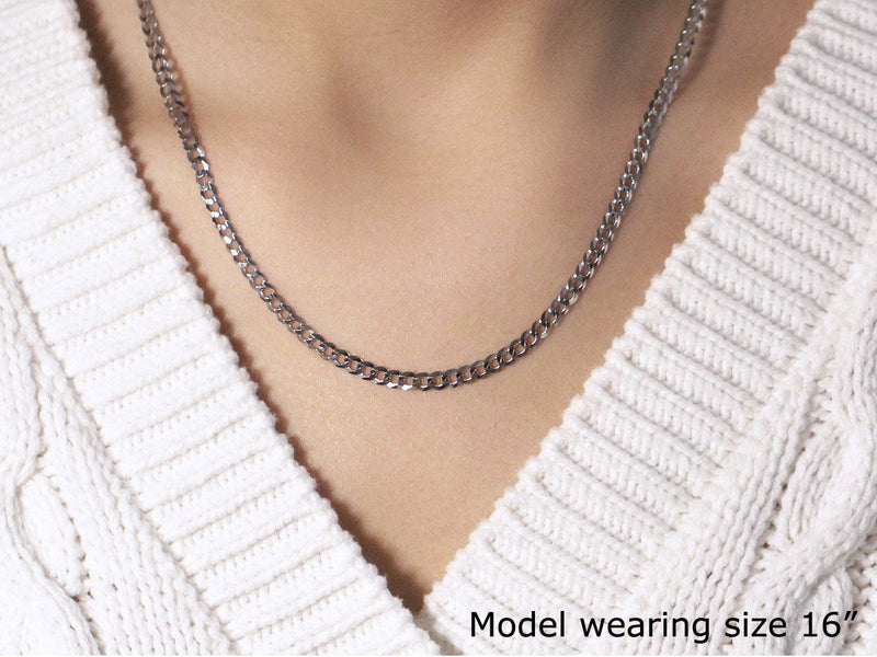 14k White Gold Solid Curb Chain (3.60 mm)