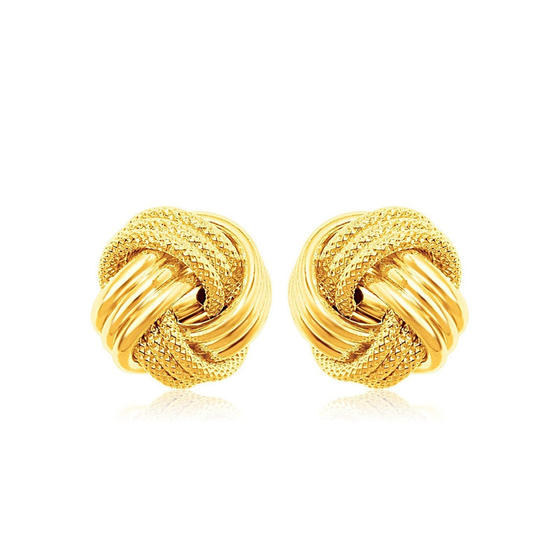 14k Yellow Gold Love Knot with Ridge Texture Earrings