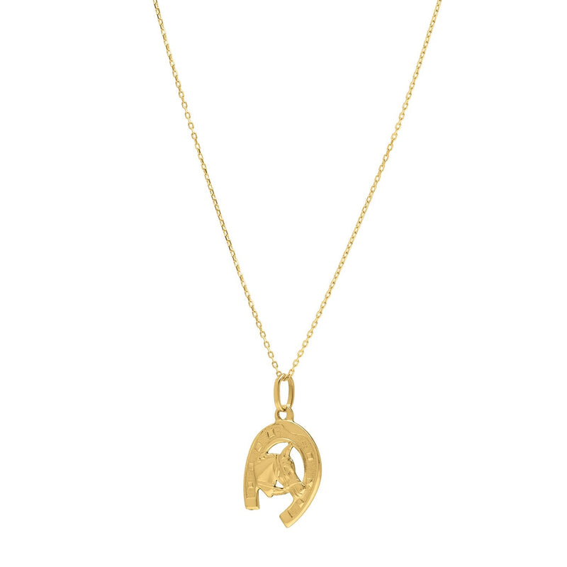 Horse and Horseshoe Necklace in 14K Yellow Gold