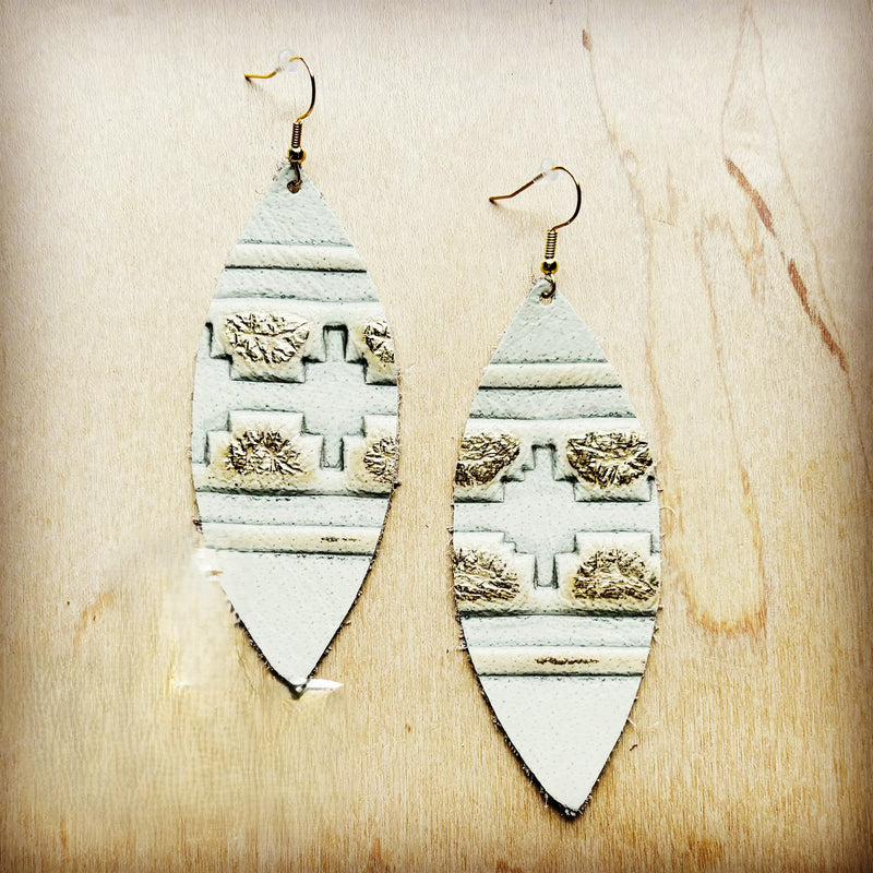 **Narrow Leather Oval Earrings-Gilded Navajo 217y