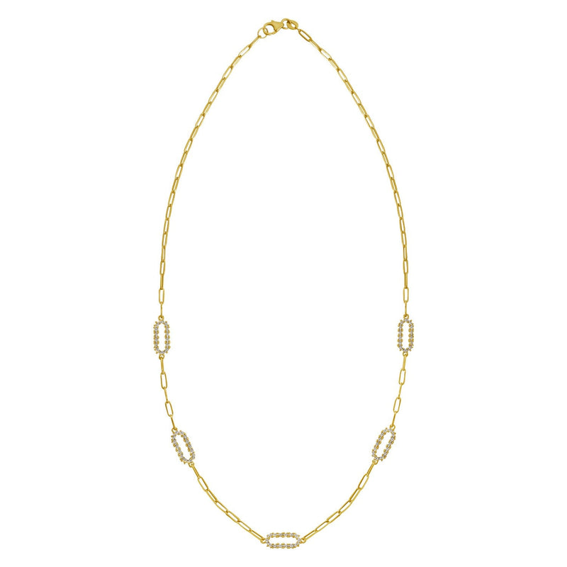 14K Yellow Gold Diamon Oro Paperclip Necklace