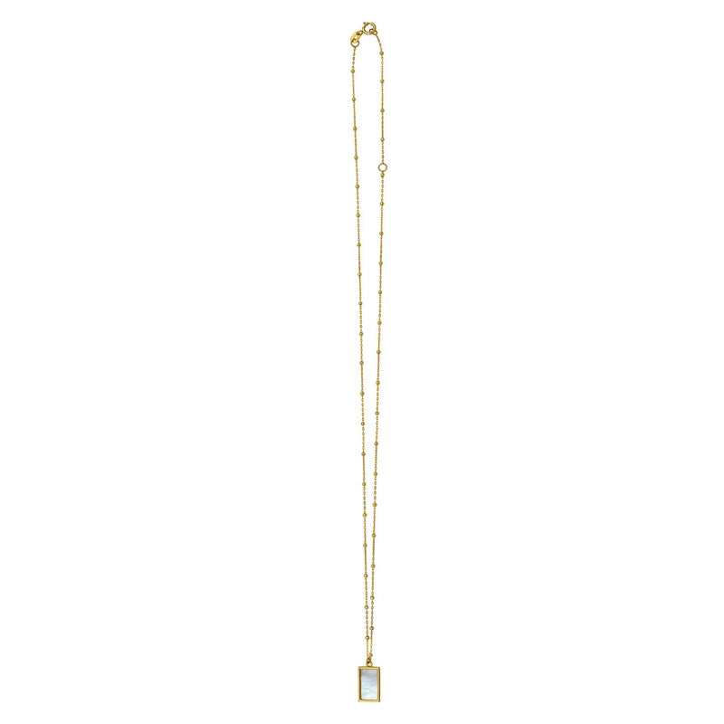 MOP Geometric Gem Rectangle Necklace in 14K Yellow Gold