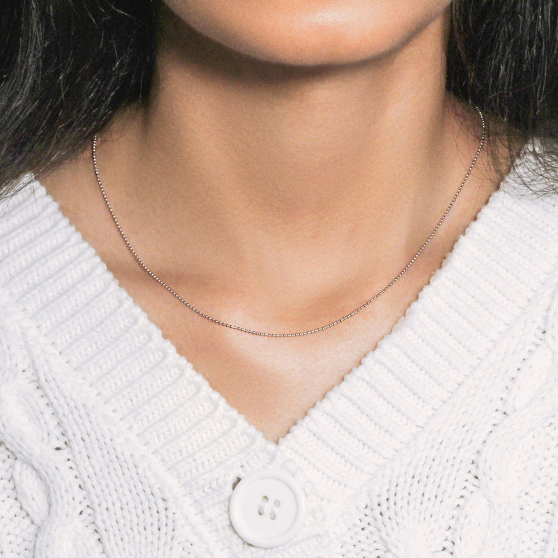 14k White Gold Bead Chain 1.0mm (1.00 mm)