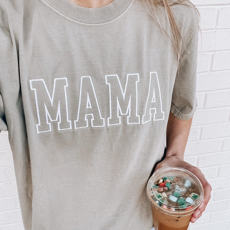 Embroidered Comfort Colors Tee - MAMA - Outline - White Thread