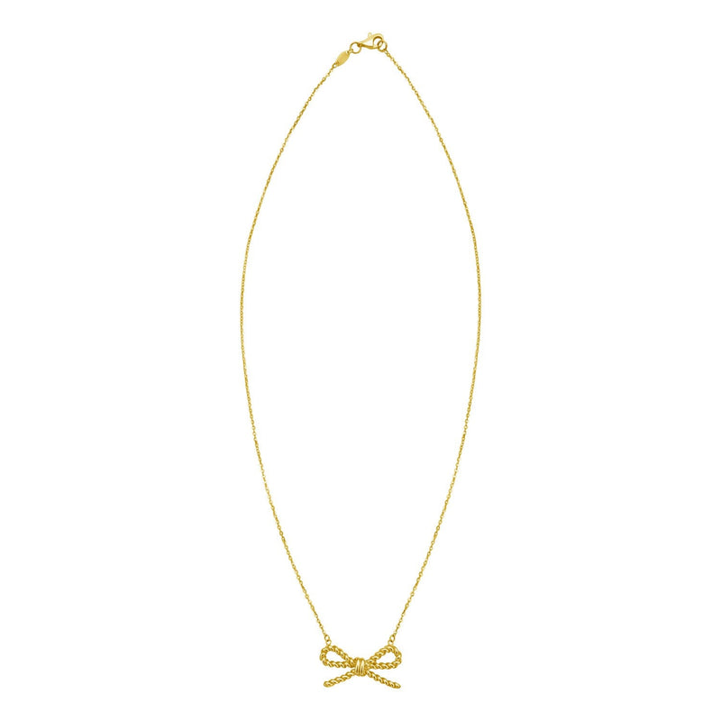 14K Yellow Gold Polished Twisted Rope Bow Necklace