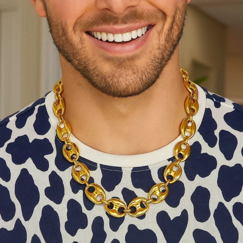 Puffed Mariner Link 16mm Necklace in 14K Yellow Gold