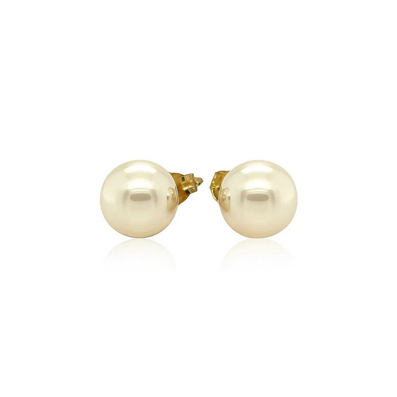 14k Yellow Gold Freshwater Cultured White Pearl Stud Earrings (7mm)