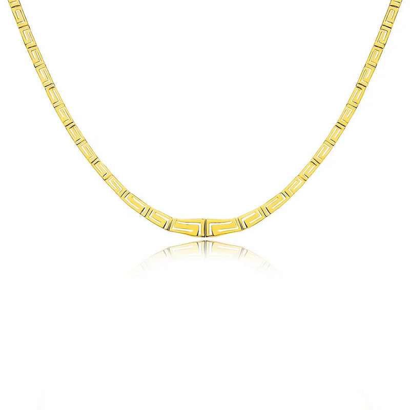 14K Yellow Gold Necklace with Graduated Greek Meander Motif Links