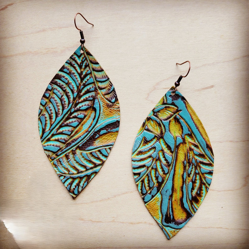 **Leather Oval Earrings- Dallas Turquoise 207k