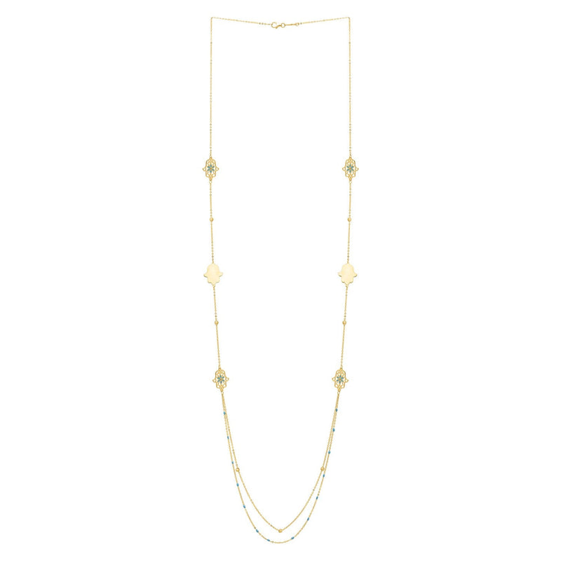 Long Hamsa Necklace in 14K Yellow Gold