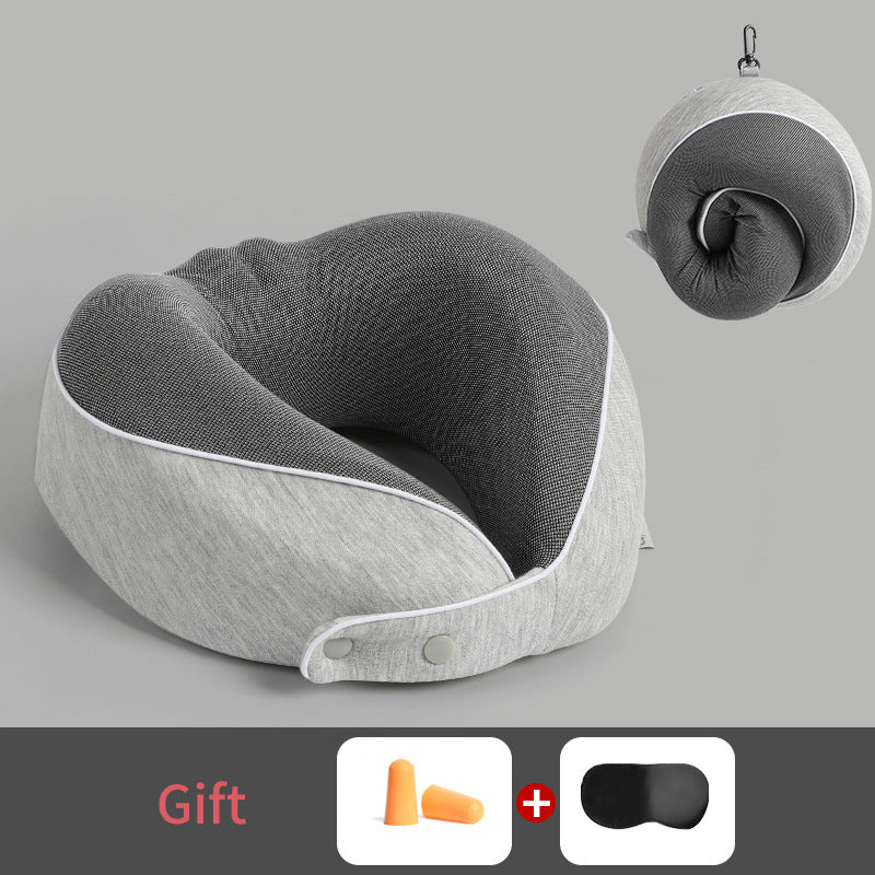 U-Shaped Memory Cotton Travel Pillow with Storage