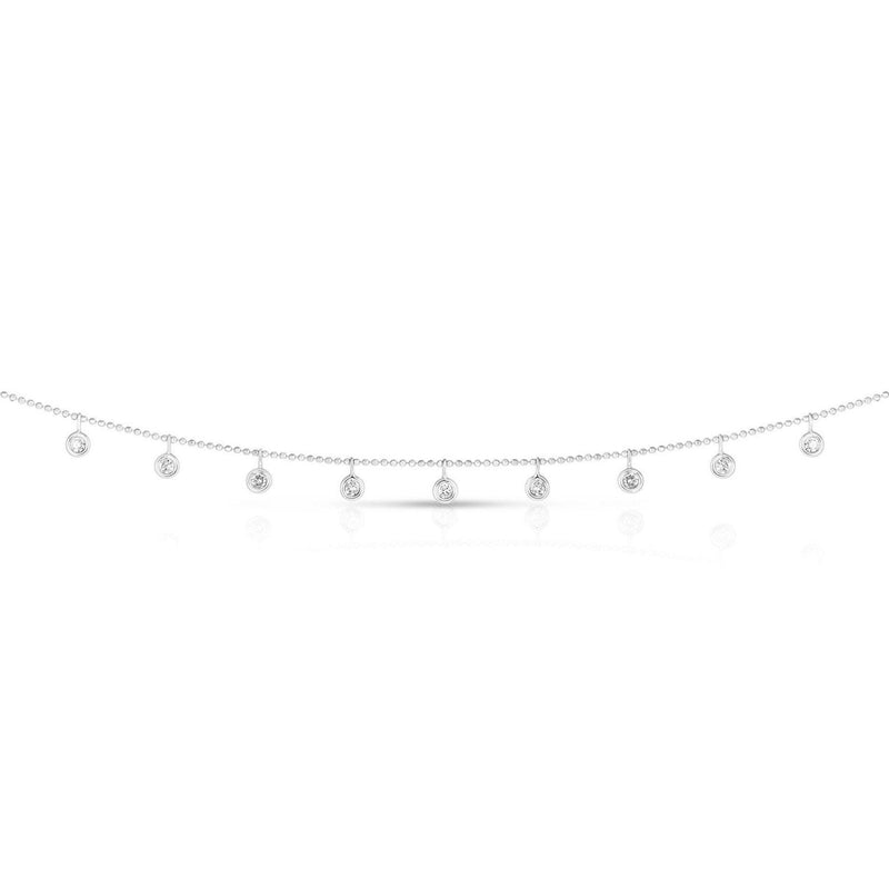 14k White Gold Necklace with Round Diamond Charms