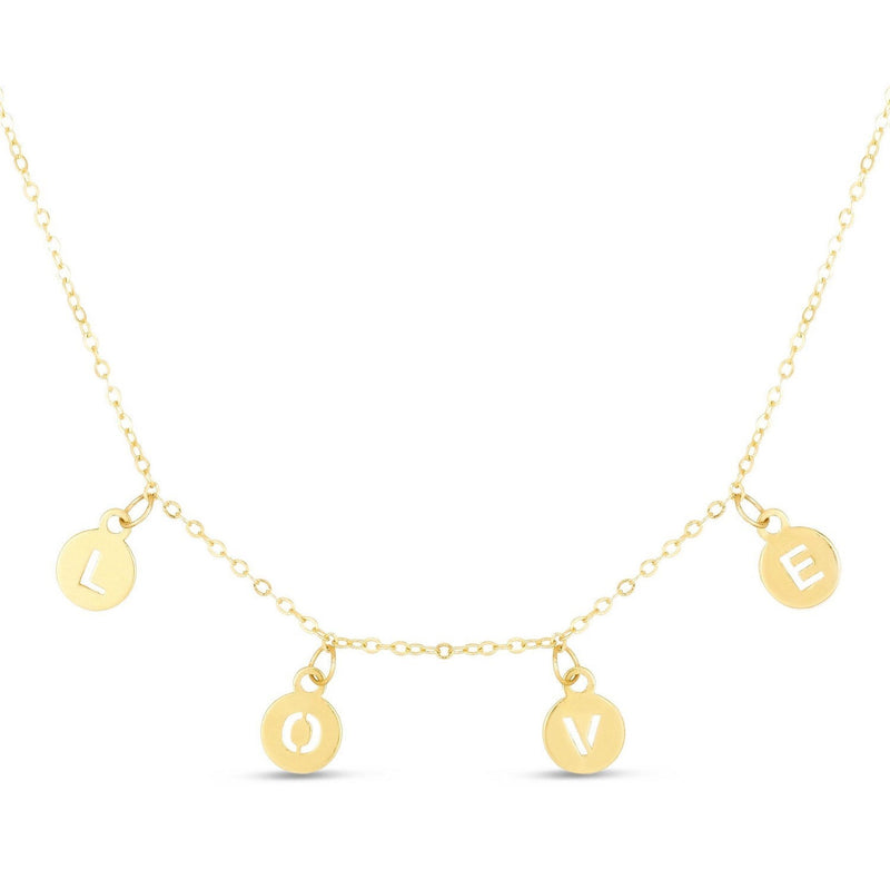 14k Yellow Gold Love Necklace with Circle Drops