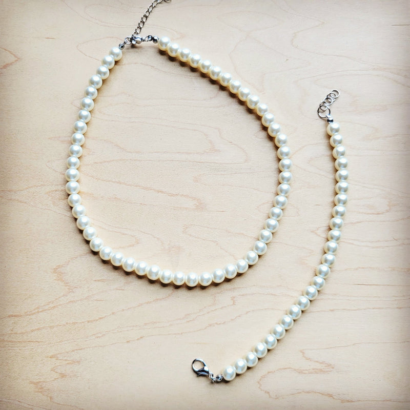 **Glass Pearl Necklace & Bracelet Set Wedding Collection 259w