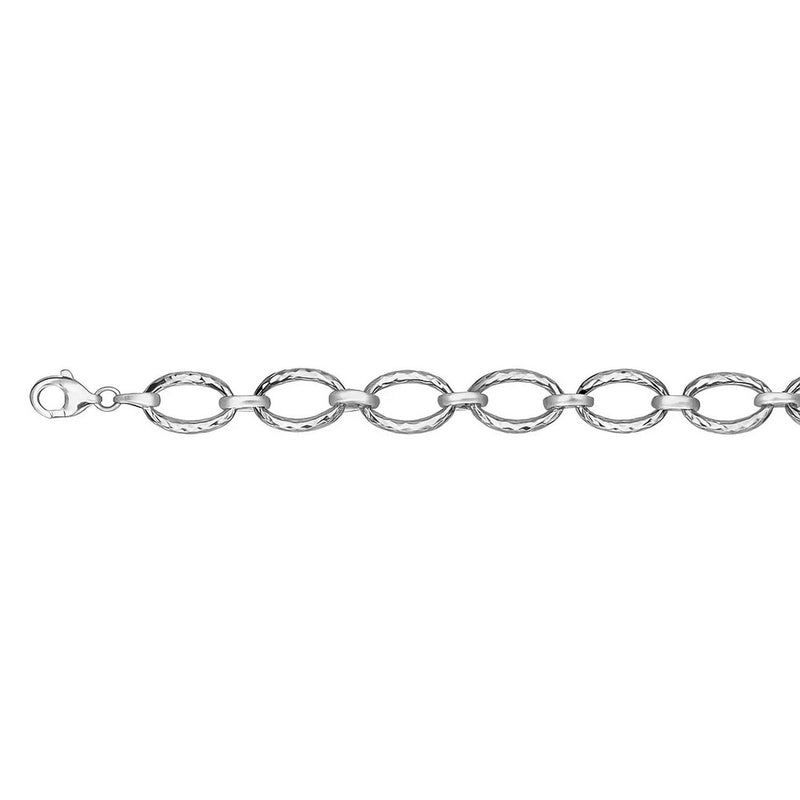 Textured Oval Link Bracelet in 14k White Gold (8.60 mm)