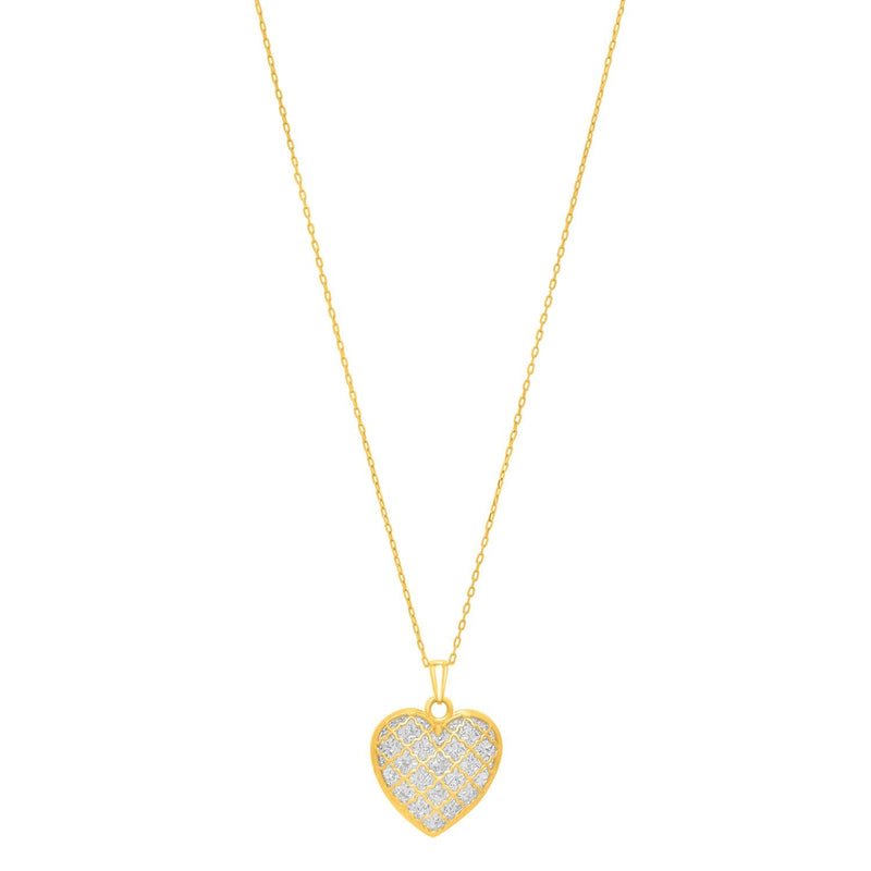 Checkered Heart Necklace in 14K Yellow Gold