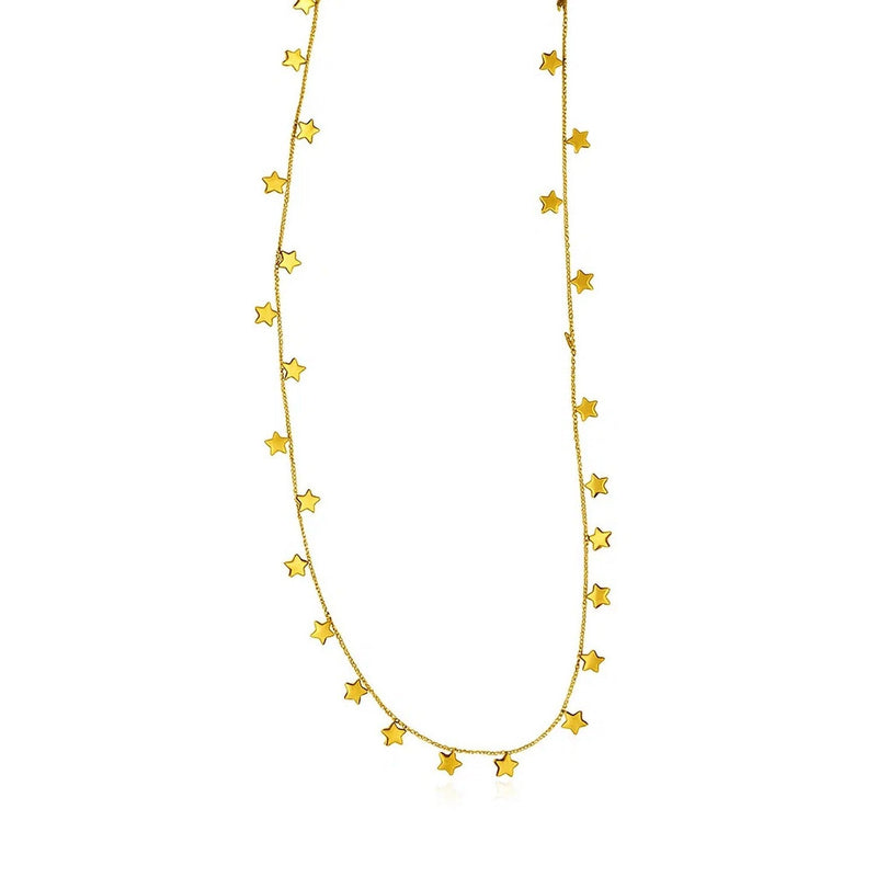14K Yellow Gold Necklace with Dangling Stars