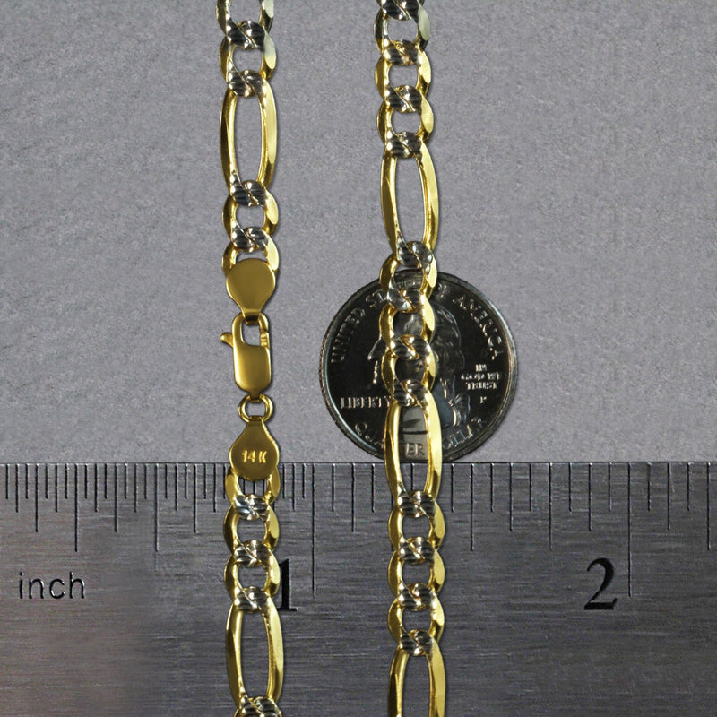 14K Yellow Gold Solid Pave Figaro Chain (7.00 mm)