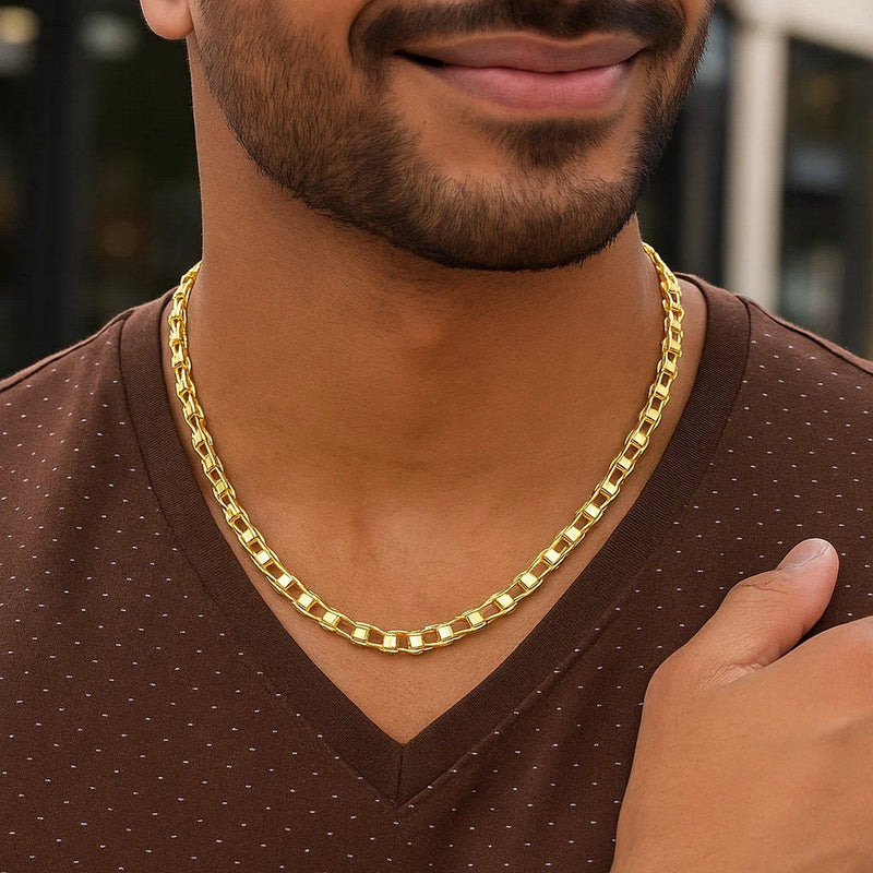 14k Yellow Gold Men's Necklace with Track Design Links