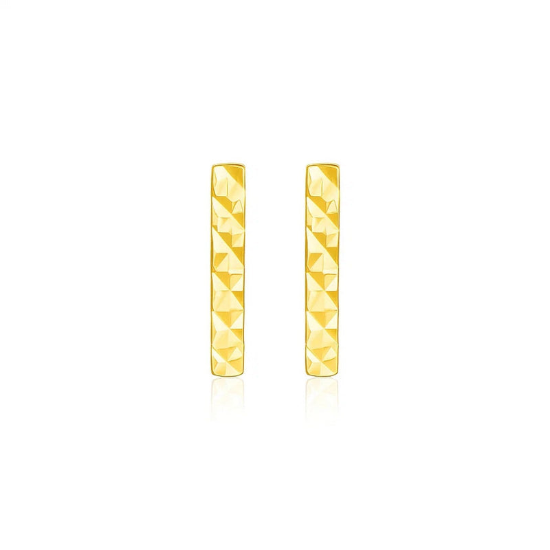 14k Yellow Gold Textured Bar Earrings