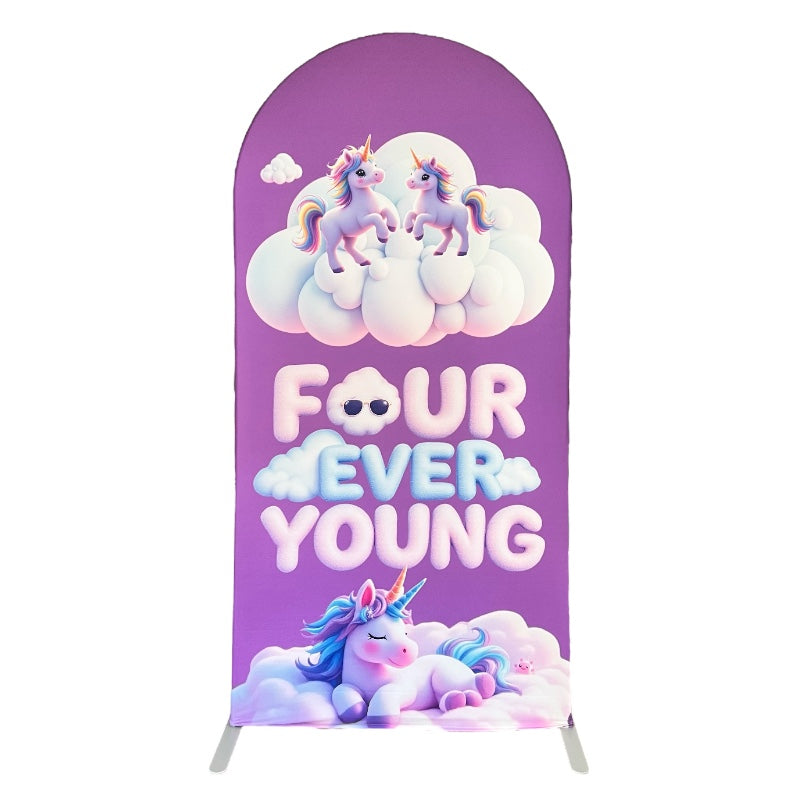 Four Ever Young Fabric Arch Cover - 4th Birthday Party Decor