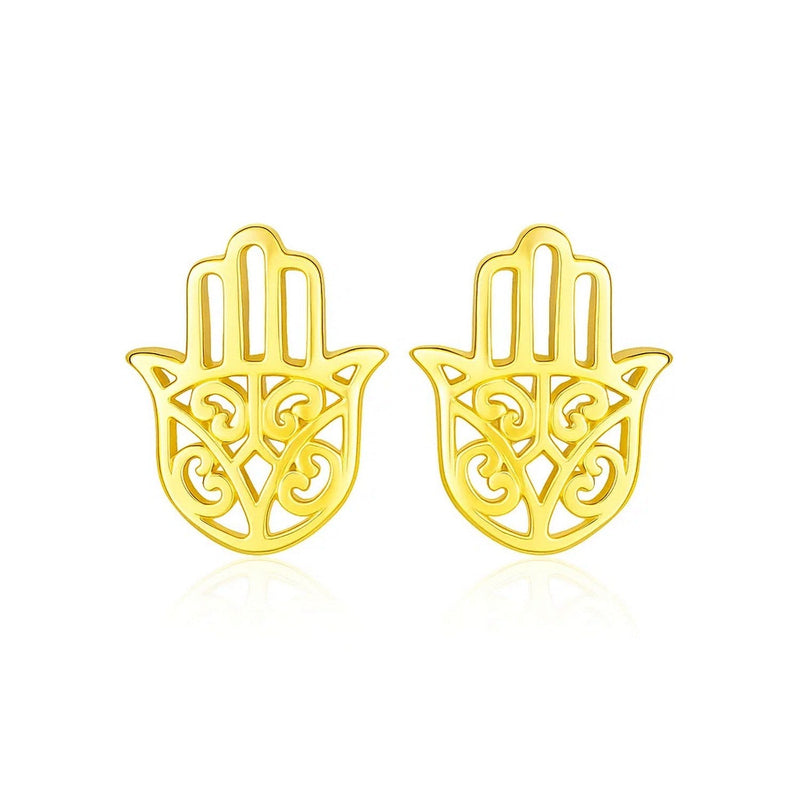 14k Yellow Gold Polished Hand of Hamsa Post Earrings