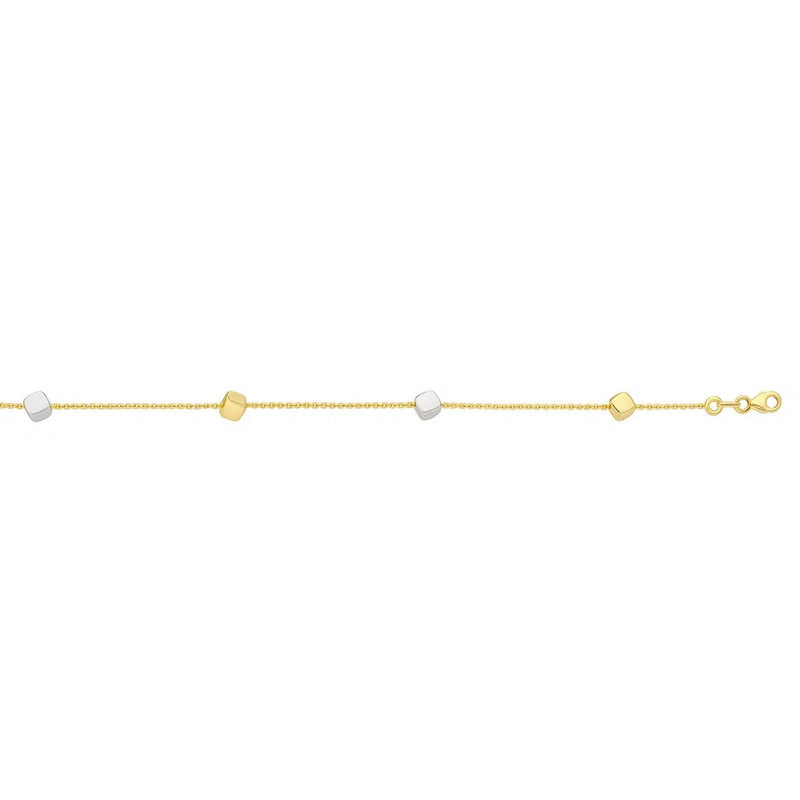 14k Two Tone Gold Bracelet with Polished Cubes