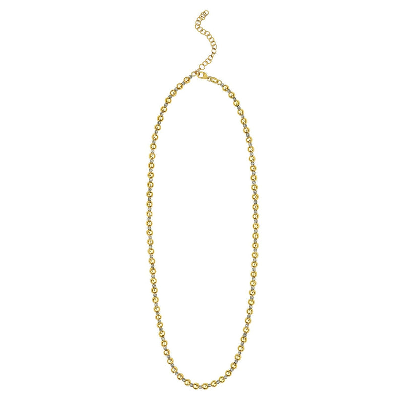 Two Tone Beaded Chain Necklace in 14K Gold