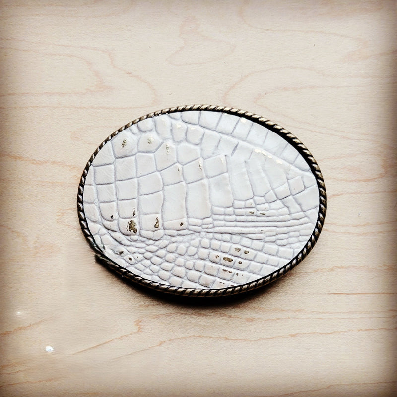 **Rope Edge Leather Belt Buckle White & Gold Gator 903s