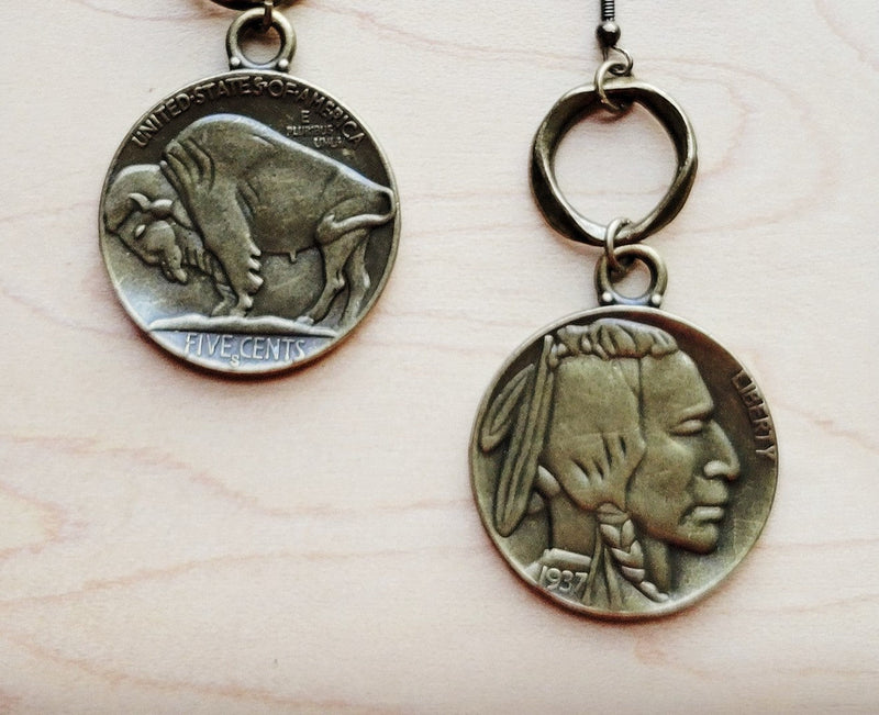 Picture Jasper Collar Necklace w/ Indian Buffalo Coin 259b