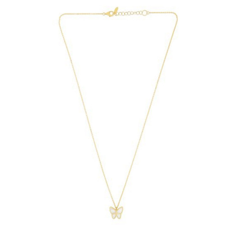 14k Yellow Gold High Polish Butterfly Pearl Paste Necklace