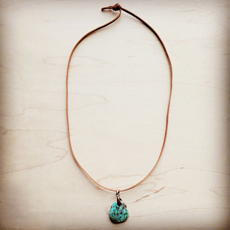 Leather Necklace with Genuine Natural Turquoise Pendant 249q