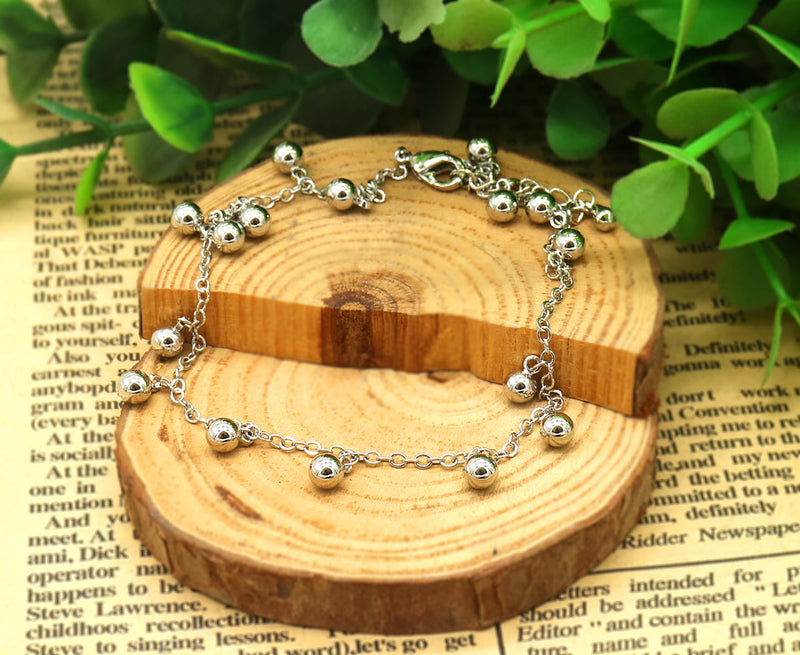 Ball Bead Station Anklet in 14K White Gold
