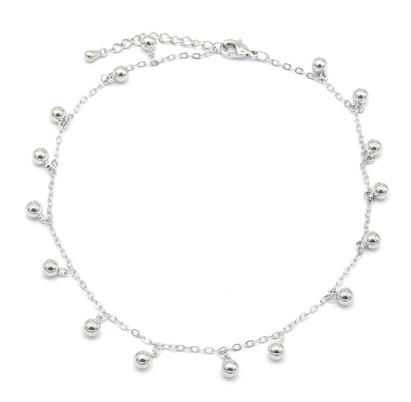 Ball Bead Station Anklet in 14K White Gold