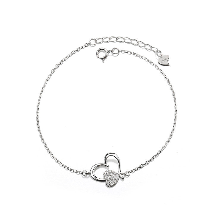 14k Rose Gold and Sterling Silver Heart Anklet with Crystals