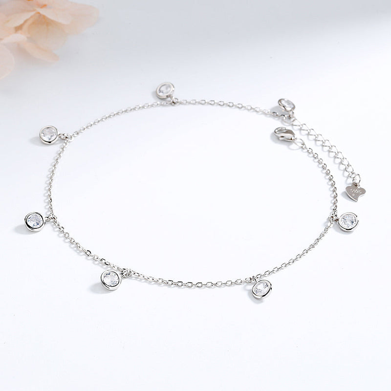 Sterling Silver Bezel Anklet with Crystals