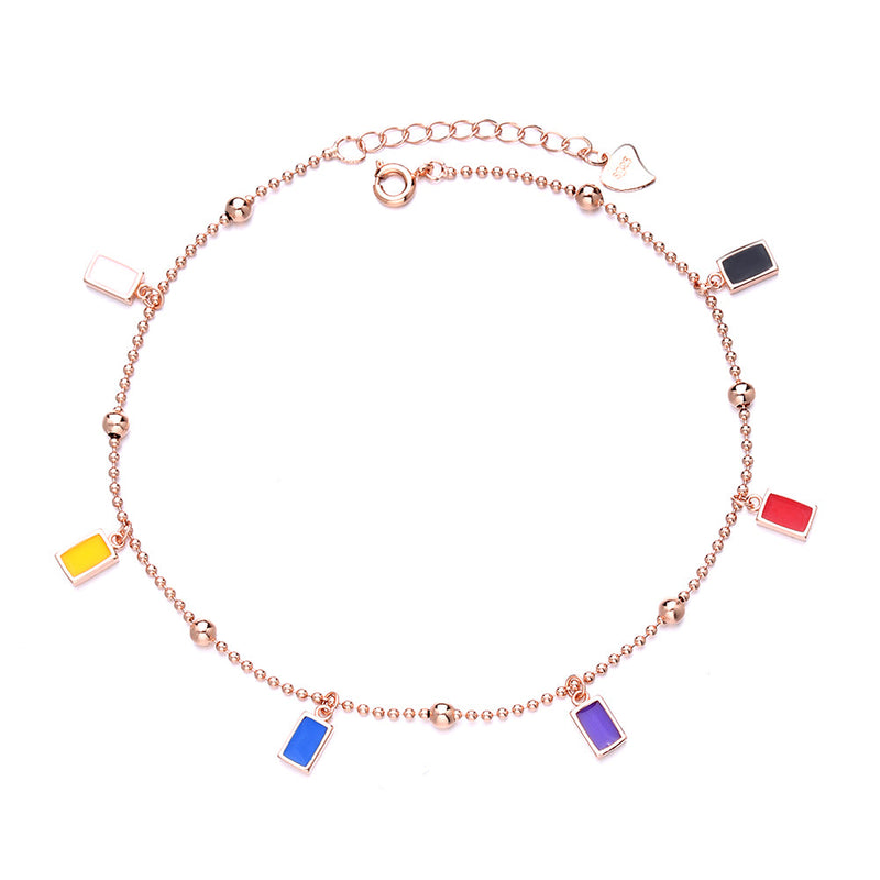 18K Rose Gold Multi Colored Charm Anklet