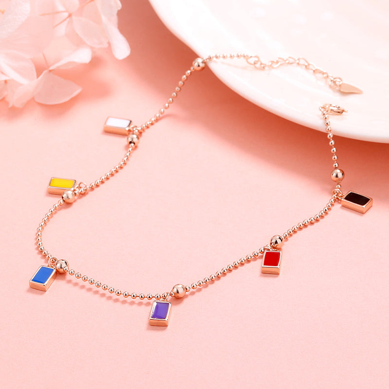 18K Rose Gold Multi Colored Charm Anklet